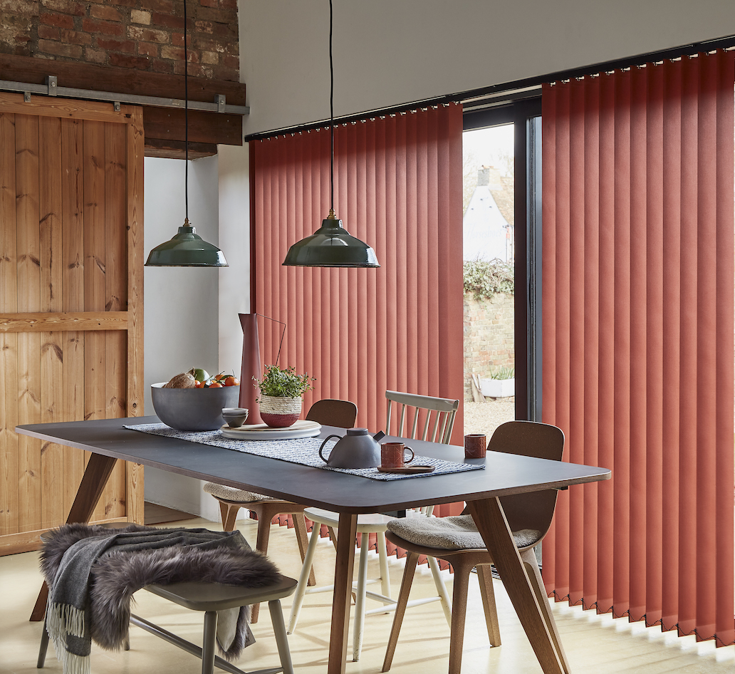 Polaris burnt orange vertical blinds.